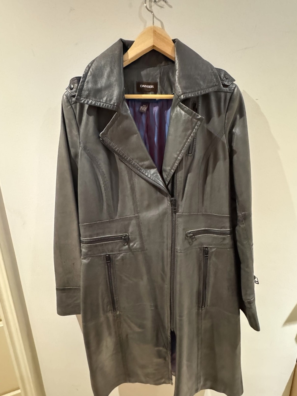 Danier Leather - Women's Charcoal Grey Leather Longline Trench Coat